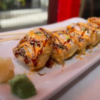 Austin Roll · Deep-fried with crab, avocado, cream cheese, jalapeño.
Spicy mayo, sushi sauce on top