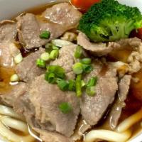Niku Udon Beef · Udon soup, seaweed, beef, scallion.