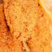 Fried Catfish Platter · lightly breaded and seasoned catfish fillets fried until golden brown with a side of fries a...