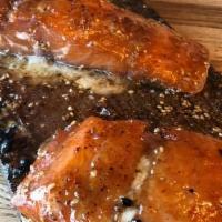 Smoked Teriyaki Salmon Plank · Fresh smoked Salmon marinated in the Pitmaster's special blend
