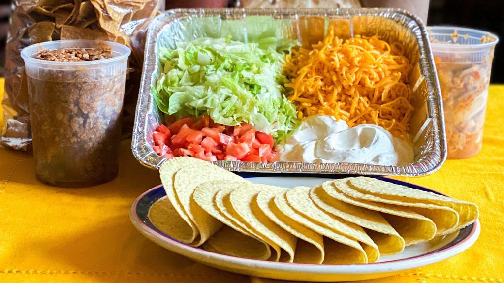 Tex-Mex Classic Package #3 (Serves 4-5) · A  baker’s dozen of beef (7) and chicken (6) crispy tacos or Soft tacos with shredded lettuce, diced tomatoes, cheese, and sour cream.