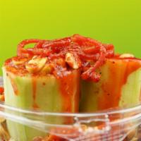 Crazy Cucumber · Pepino Loco - Cucumber with nuts and chammy sauce.