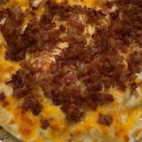 3 Bacon, Mac & Cheese · Alfredo sauce, mozzarella, parmesan, cheddar, bacon.