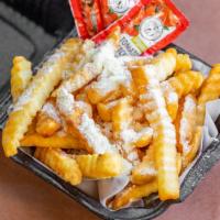 Parmesan French · Parmesan cheese sprinkled on our signature crinkled cut French fries, served with (4) ketchu...