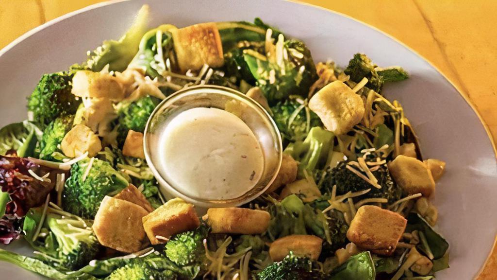 Broccoli Salad · Served with chicken breast, parmesan cheese, croutons and Caesar dressing.