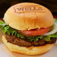 Wells Beef Burger · Lettuce, tomato, pickles, onion, mayo, mustard.