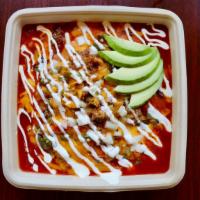Tex-Mex Enchiladas · Cheddar, southwest sauce, 1/3 lb seasoned beef.