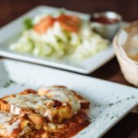Pasta Trio · A simple of our delicious lasagna, baked manicotti and cannelloni all in one dish.
