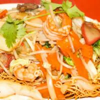 Saigon Stir-Fried / Mi Xao Sai Gon · Saigon stir-fried. Pork, chicken, beef, shrimp. Served with mixed vegetables.