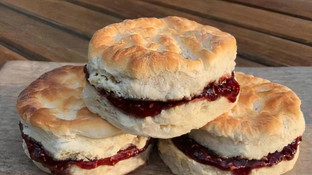 Biscuits · Your choice of spread sandwiched between two slices of a warm and flaky biscuit.