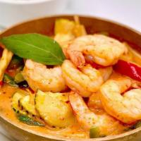 Red Curry · Coconut curry with red chili paste, bell pepper, bamboo shoots, zucchini, and basil. (curry ...