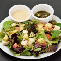 Mix Greens Salad (460 Cal) · Baby mix greens, tofu, tomato, avocado, sesame seeds, fried onion, seaweed, sesame, and vine...