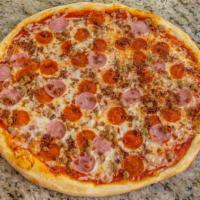 The Meat · Pepperoni, Bacon, Canadian Bacon, Sausage