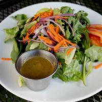 Harvest Green Side Salad · Mixed Greens, carrots, cucumbers, tomatoes, sherry vinaigrette