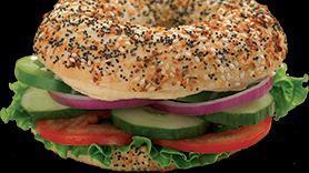 Mediterranean Veg-Out · Hummus or cream cheese, lettuce, tomato, cucumber, green pepper, and red onion. 370-620 cal.