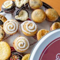 Mini Muffin Tin (3 Dozen) · Enjoy 3 dozen of our delicious assorted mini muffins in a decorate keepsake tin.