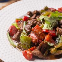 Black Pepper Beef · (Spicy. Cannot be made non spicy) Spicy fillet mignon stir fried with red bell pepper, green...