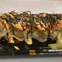 Sunset Blvd Roll · Shrimp Tempura and Cream Cheese inside ,Top with Spicy Immitation Crab and Eel Sauce Spicy M...