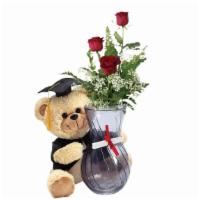 Grad Bundle  · Grad bear with vase and rose floral arrangment.