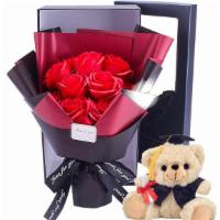 Large Red Rose Soap  · Soap Rose Bouquet with signature box and grad bear.