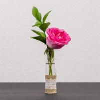 A Shot Of Love Pink Rose · Single Pink Rose in a glass cylinder vial accented with  burlap and lace.

*Vial is 5 inches...