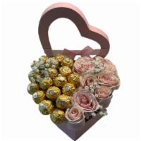 Rose And Rocher Heart · 6 Beautiful Roses and Ferrero Rocher Chocolate in a signature keepsake heart box.  Can add a...
