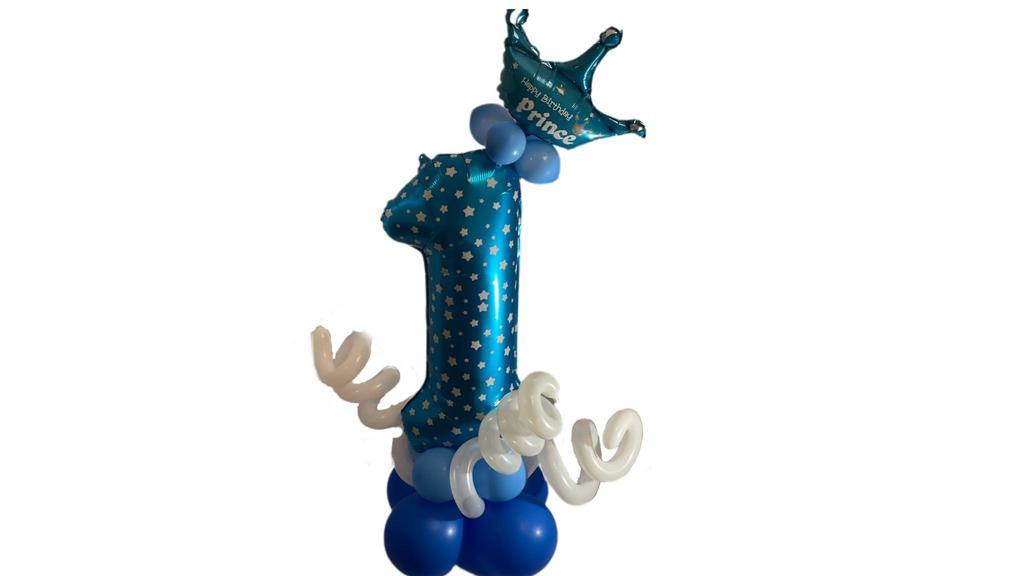 Prince Balloon Column  · Prince Balloon Column is made of 8 latext balloons and one mylar balloon.  This arrangement is also accented with spiral balloons. Arrangement Stands 2 feet tall.