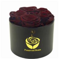 Small Round Wine Eternal Roses  · 5 Wine Roses that has been preserved and will last up to 3-5 years.  
*Allergy Friendly