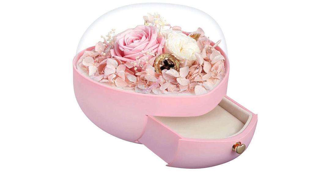 Preserved Rose Globe Jewelry Box · Beautiful globe styled jewelry box with preserved roses and flowers visable in the globe, with a jewelry box at the bottom to store rings and earrings.