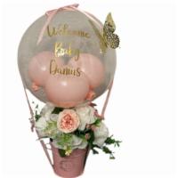 Welcome Baby Bubble Balloon · Welcome Baby Arrangement with artificial white roses and one pink or blue accent flower and ...