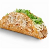 Carnitas Taco · Chef-griddled stone ground corn tortilla, cheese, lettuce and parmesan dusted