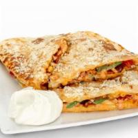 Stuffed Quesadilla · Grilled flour tortilla stuffed with chicken, bacon, avocado, cheese, pico and chipotle sauce...