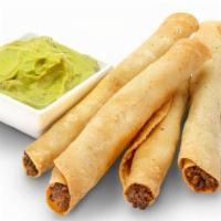 Just The Taquitos · Four ground beef or chicken taquitos. 
Served with sour cream or guacamole