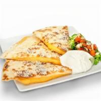 3-Cheese Quesadillas · Grilled flour tortilla stuffed with cheese. Proteins can be added. Served with lettuce, pico...