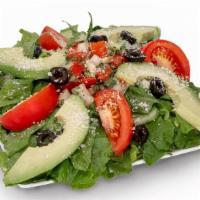 Ca Avocado Salad · Romaine & iceberg lettuce, diced tomatoes, avocado, olives, pico, topped with parmesan chees...