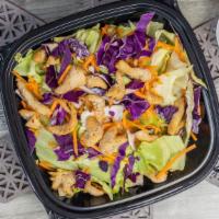 Grilled Chicken Salad · Small. Iceberg lettuce, carrots, red cabbage, croutons and your choice of ranch, Caesar, Ita...