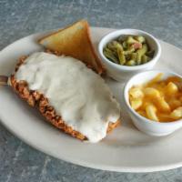 Famous Chicken Fried Steak Or Chicken · Hand-battered-to-order topped with cream gravy and served with Texas toast and two sides.