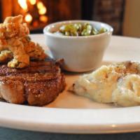 Stockman Sirloin · 8oz. sirloin Ozona spiced & charbroiled  served with garlic bread and two sides.