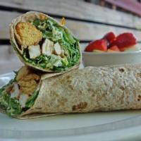 Chicken Caesar Wrap · 100% whole wheat tortilla filled with fried or grilled chicken, croutons, grated parmesan ch...