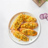 Cheesy Mystery Garlic Bread · (Vegetarian) Housemade bread toasted and garnished with butter, garlic, mozzarella cheese, a...