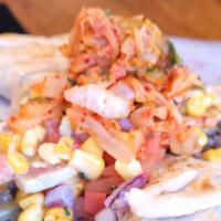 Kimchi Quesadilla · Select a protein: chicken or bulgogi, Monterey Jack and Cheddar cheese and kimchi, onion, co...