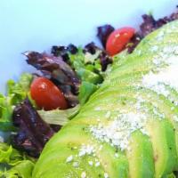Avocado Salad · Mixed greens, fresh-cut avocados, grape tomatoes with olive oil and a sesame dressing.