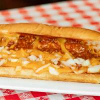 Coney Island Dog · All beef frank on a hoagie roll - homemade chili, cheddar cheese, onions, and mustard.