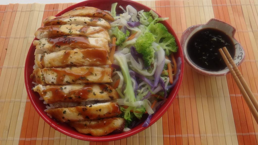 Teriyaki Chicken Bowl · Served with Steamed Rice, Mixed Vegetable, Grilled Chicken and topped with Teriyaki Sauce of your choice.