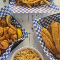 Family Combo · 5 Whole Fillets  and 16 pieces of Shrimp  all fried to perfection with your choice of Two (1...