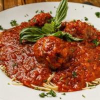 Spaghetti Meatballs · Spaghetti pasta with our homemade meatballs topped off with marinara sauce. Comes with garli...