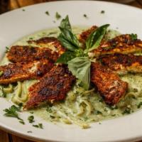 Fettuccine Spinach Alfredo With Chicken · Fettuccine pasta in our homemade spinach alfredo sauce topped off with grilled chicken. Come...