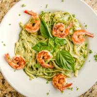 Fettuccine Spinach Alfredo With Shrimp · Fettuccine pasta in our homemade spinach alfredo sauce topped off with grilled shrimp. Comes...