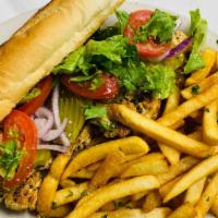 Tuscan Grilled Chicken Sub · Grilled seasoned chicken breast served on Italian bread with mayo, lettuce, tomato and pick