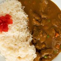 Curry (Pork) · Spiced gravy with tonkotsu broth, diced pork, peas, carrots and fukujinzuke pickled vegetables